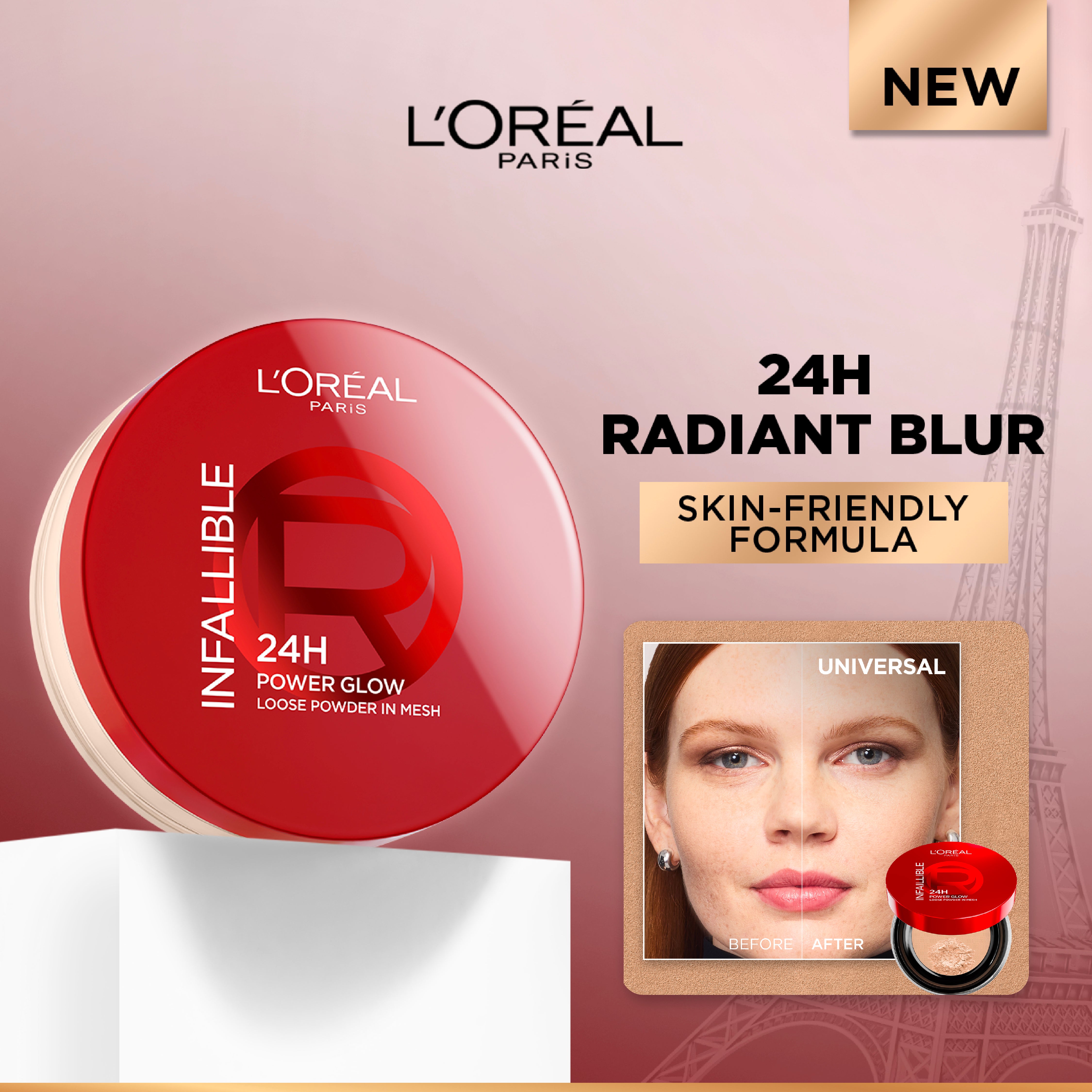 Infaillible 24H Power Glow Loose Powder in Mesh, Pore Blurring, Radiant Glow, and Hydrating Formula