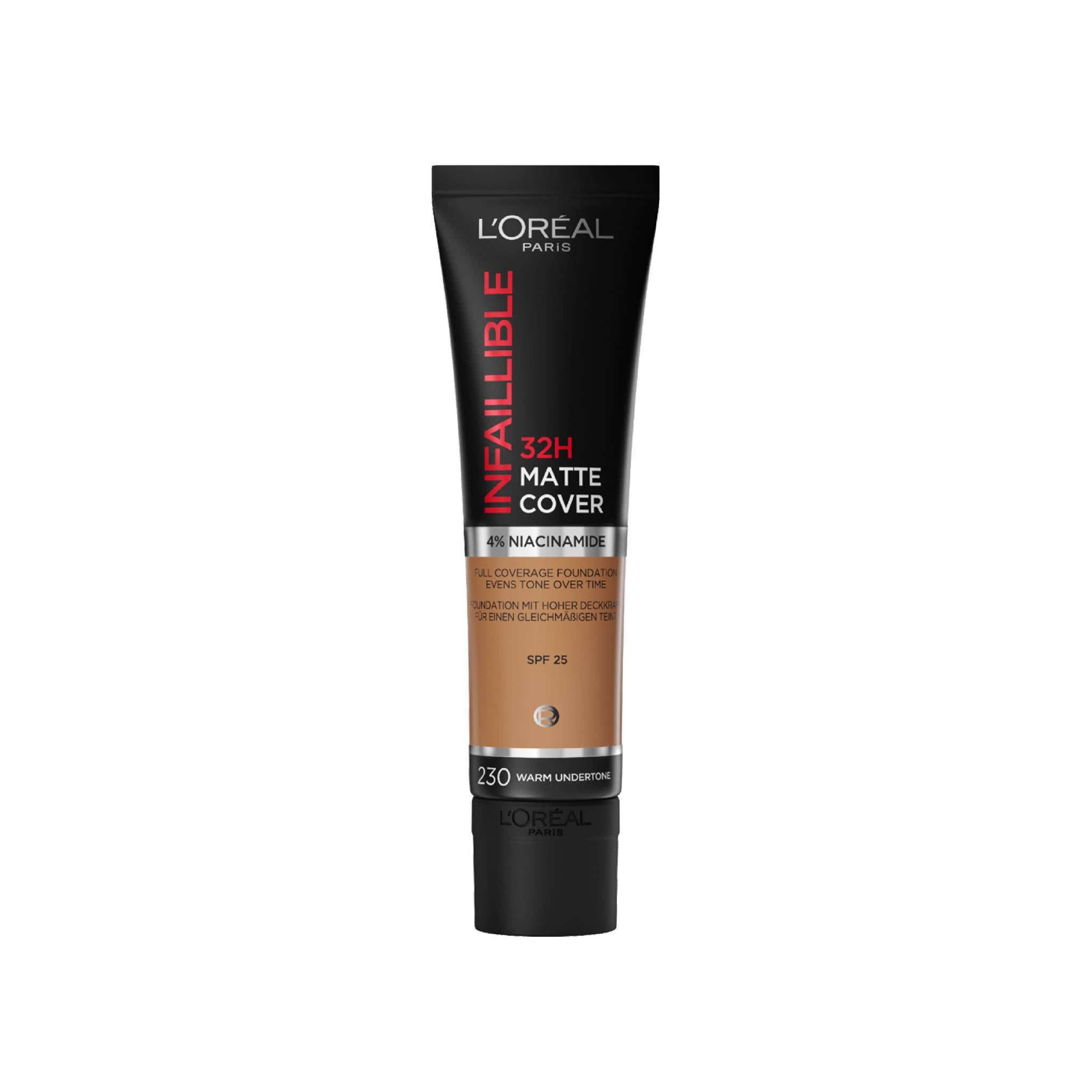 Infaillible 32H Matte Cover Liquid Foundation, With 4% Niacinamide, Long Lasting, Natural Finish, SPF 25
