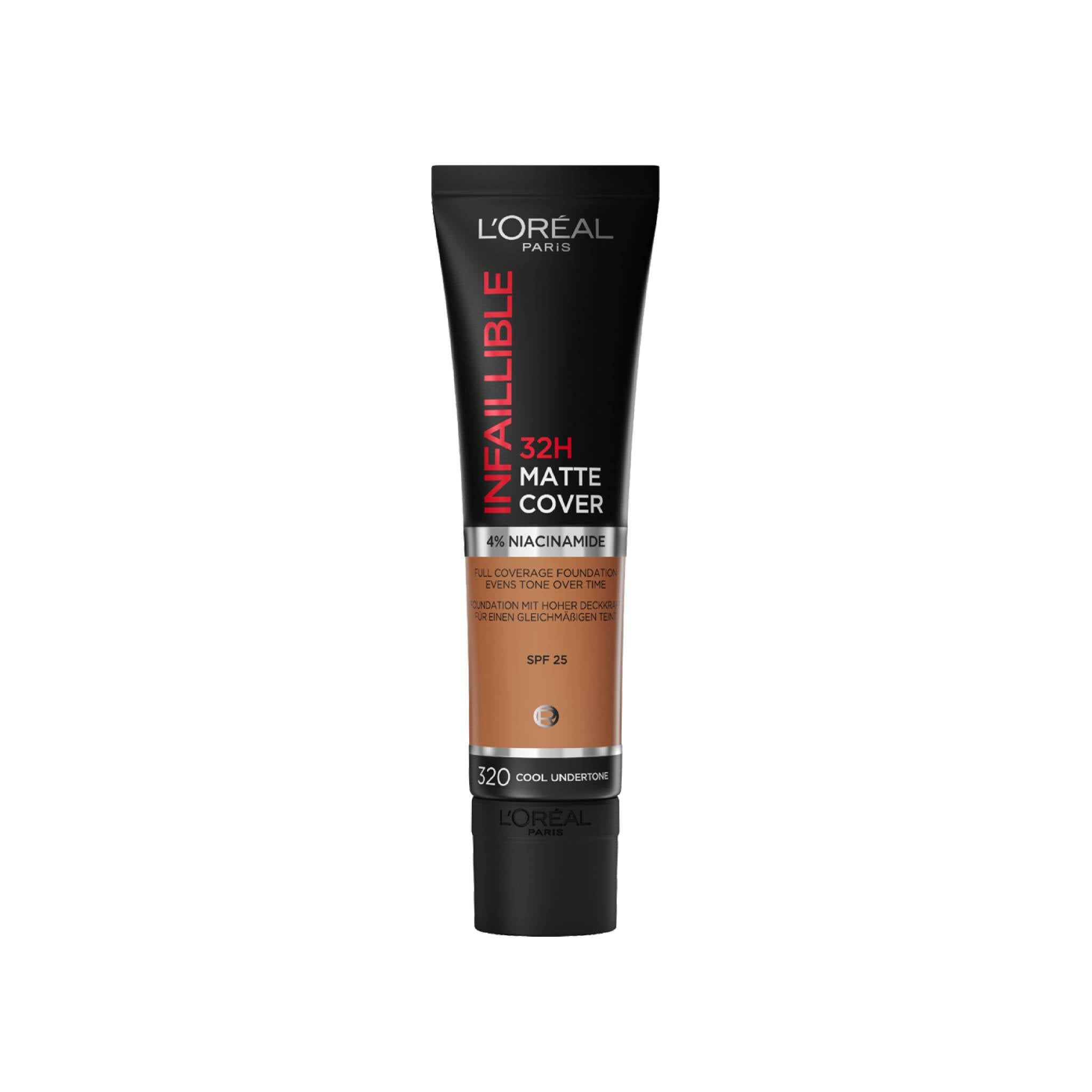 Infaillible 32H Matte Cover Liquid Foundation, With 4% Niacinamide, Long Lasting, Natural Finish, SPF 25