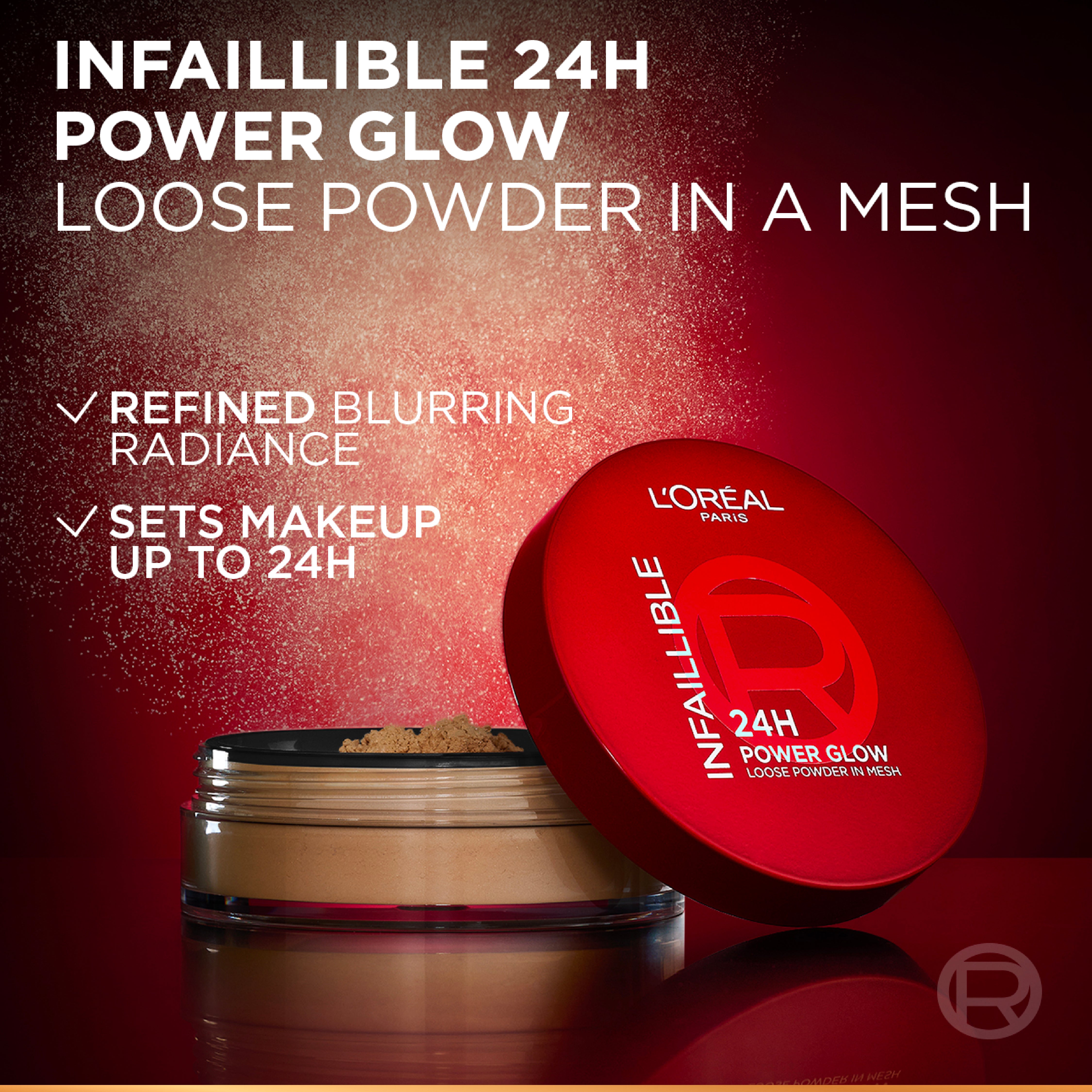 Infaillible 24H Power Glow Loose Powder in Mesh, Pore Blurring, Radiant Glow, and Hydrating Formula