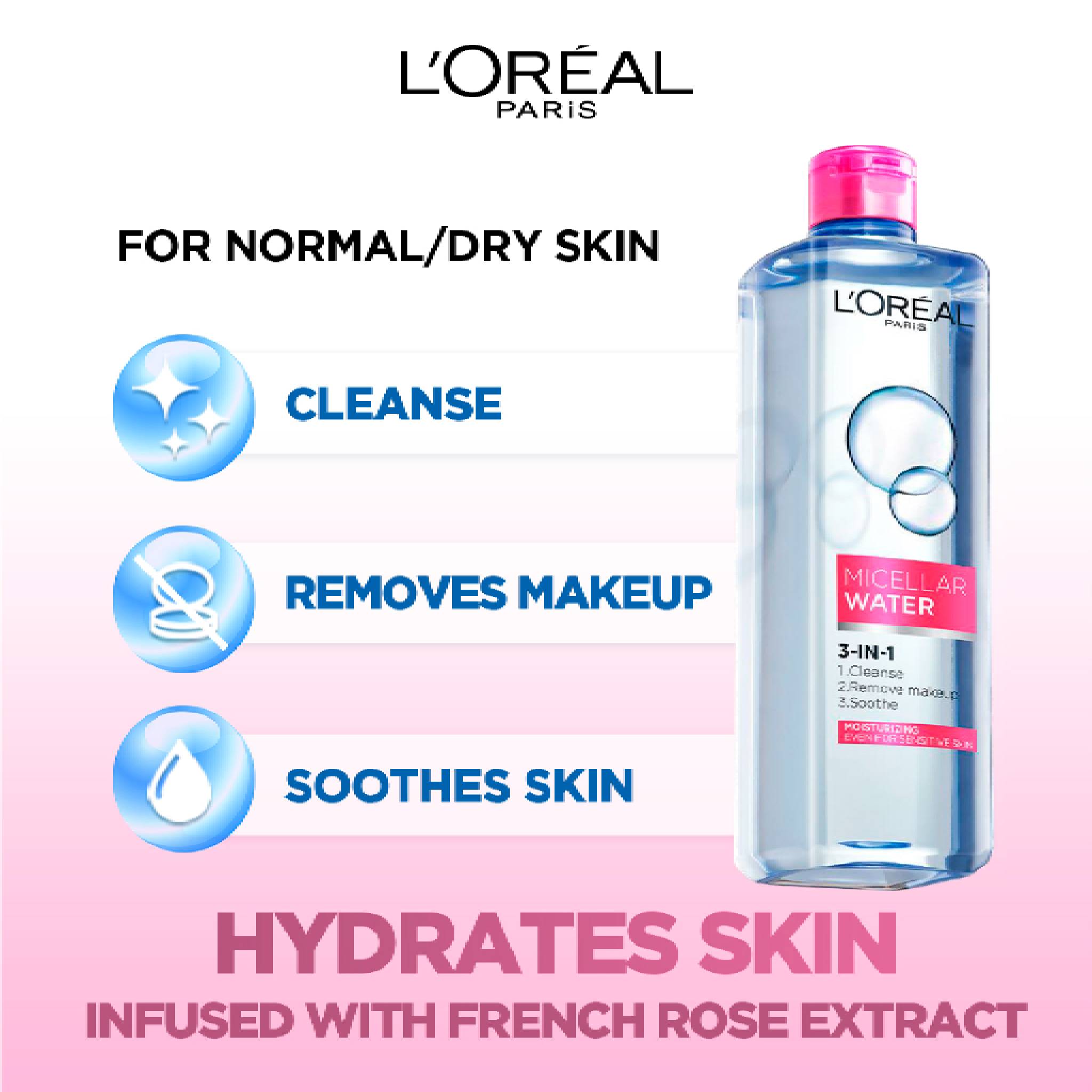 3-in-1 Refreshing Micellar Water, deep cleansing moisturize micellar for dry to normal skin