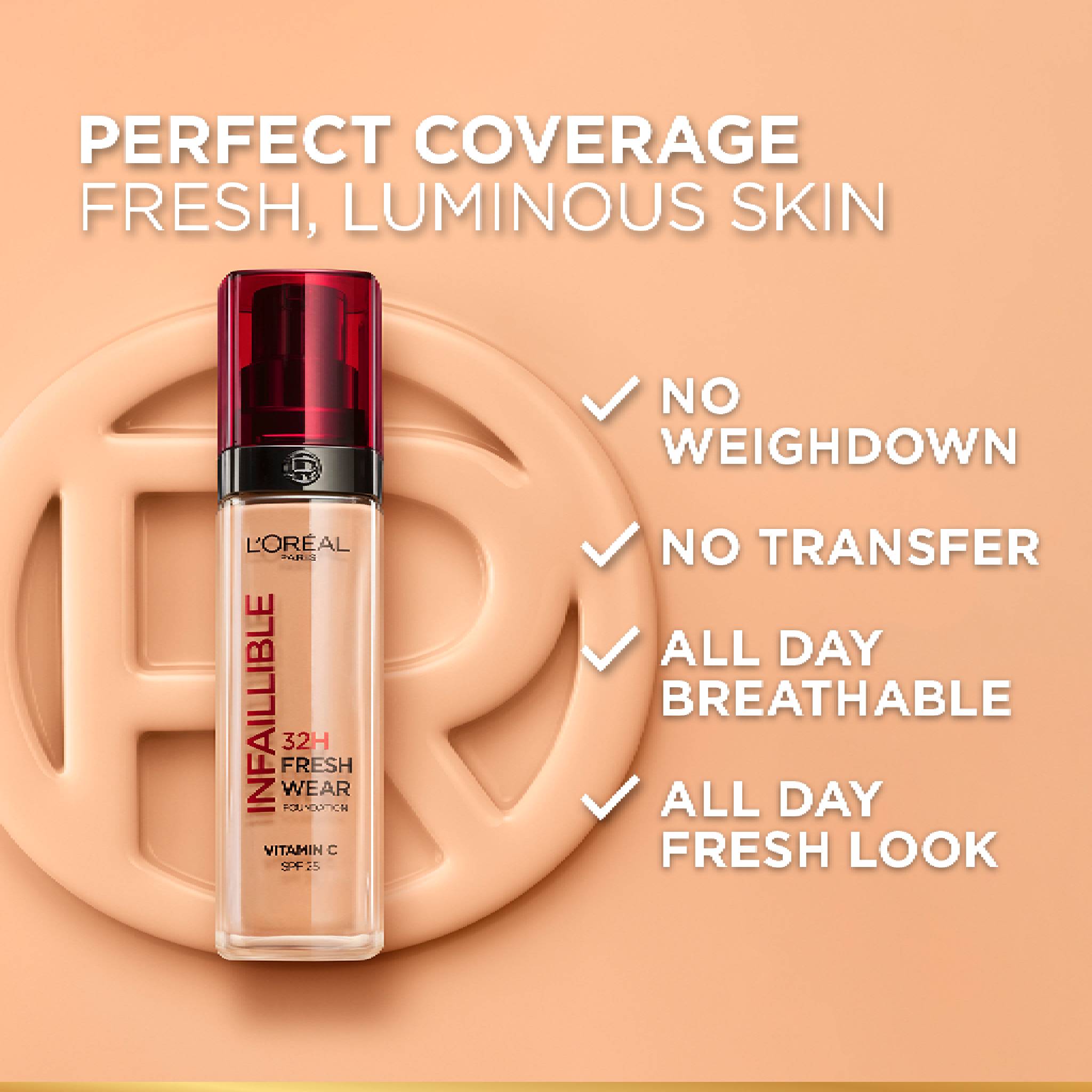 Makeup Infaillible 32H Freshwear Longwear Liquid Foundation, Vitamin C, SPF25