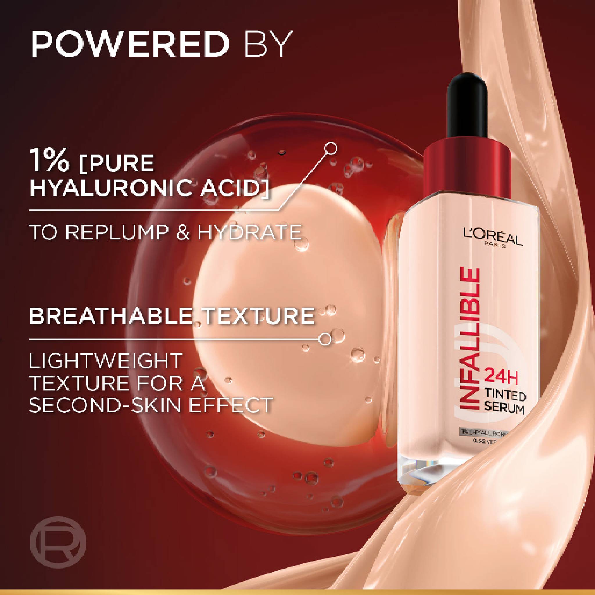 24H Tinted Serum with 1% Hyaluronic Acid for Radiant Hydrated Skin, Light to Medium Coverage