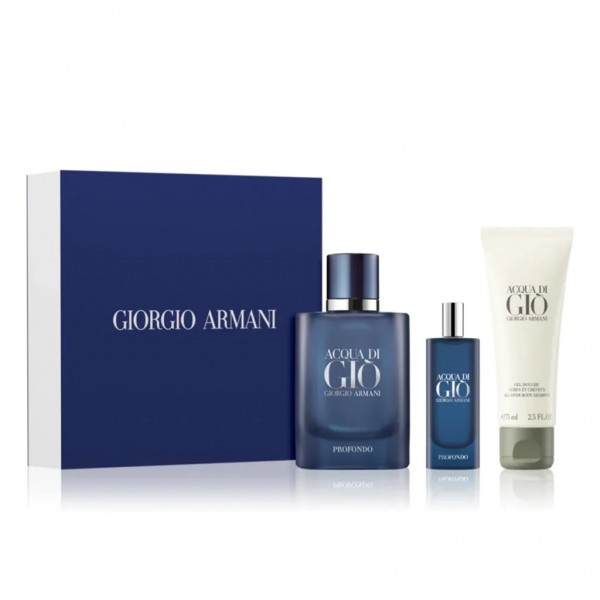 Acqua Di Gio Profondo Gift Set, Eau De Parfum 75ml + Eau De Parfum 15ml + Shower Gel 75ml